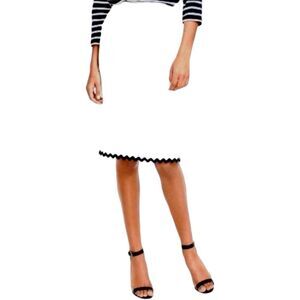 J Crew | 100% Linen | Fully Lined | White Pencil Skirt |Navy Rick Rack | NWT